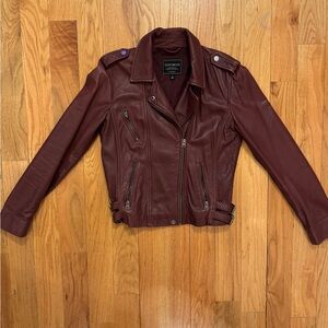Lucky Brand Burgundy Leather Moto Jacket